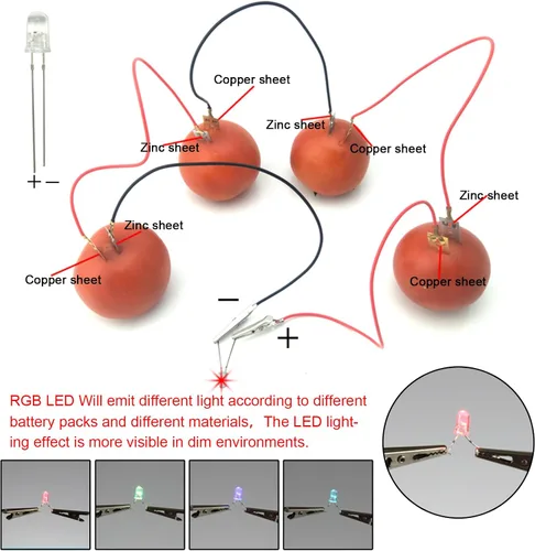 Miniatura 6 de Kit de experimento de batería de frutas EUDAX para equipo de enseñanza escolar y en casa de bricolaje, kit de proyecto de ciencia de reloj