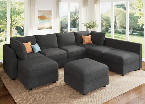Miniatura 57 de HONBAY Sofá seccional modular con almacenamiento en forma de L sofá seccional, sofás convertibles para sala de estar - verde