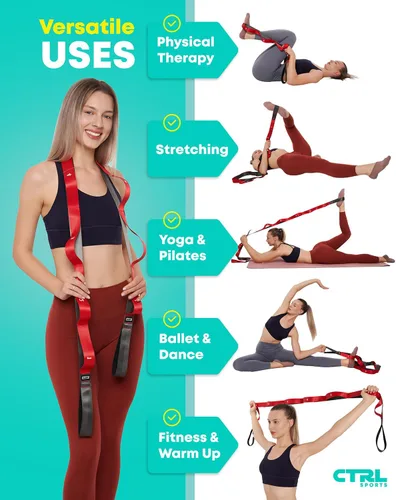 Miniatura 5 de Correa de estiramiento con bucles - Banda de estiramiento no elástica para terapia física, correa de yoga para equipo de estiramiento, bandas