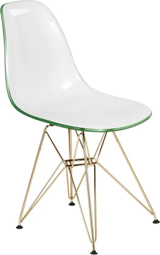 LeisureMod Cresco Silla de comedor de acrílico moldeado con base Eiffel de metal dorado y diseño de respaldo curvado, silla auxiliar ligera de