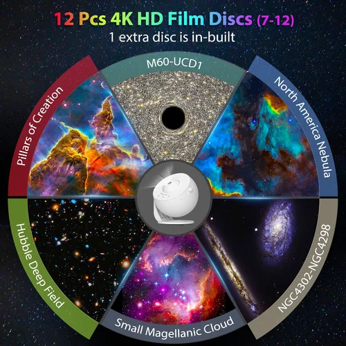 Miniatura 4 de Proyector de galaxia para dormitorio, proyector de estrellas de imagen HD, luz de galaxia con perilla ajustable, 13 discos de película, planetario