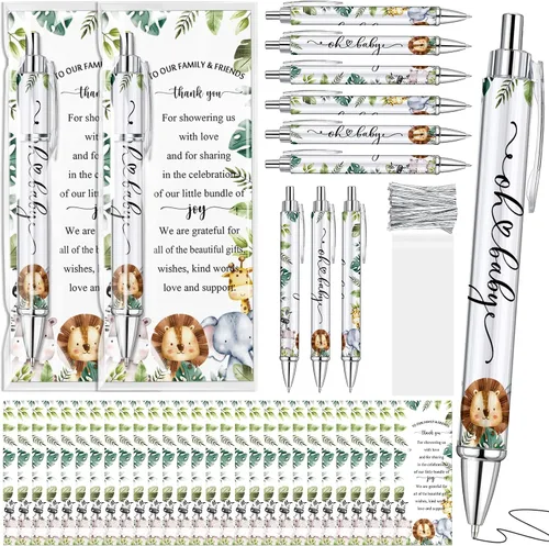 Miniatura 10 de 36 juegos de recuerdos de mariposa para baby shower para invitados, incluye bolígrafos morados de papel rodante con tarjetas de felicitación a