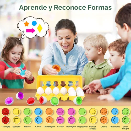 Miniatura 4 de CPSYUB Juguete de huevo a juego, 12 piezas para niños pequeños de 1 a 3 años, reconocimiento de forma y color de huevos de Pascua con cartón