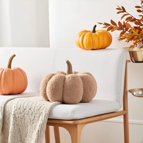 Miniatura 6 de Pearhead Almohada de calabaza sherpa, decoración moderna de otoño para el hogar, Acción de Gracias y Halloween, decoración de vacaciones, calabaza