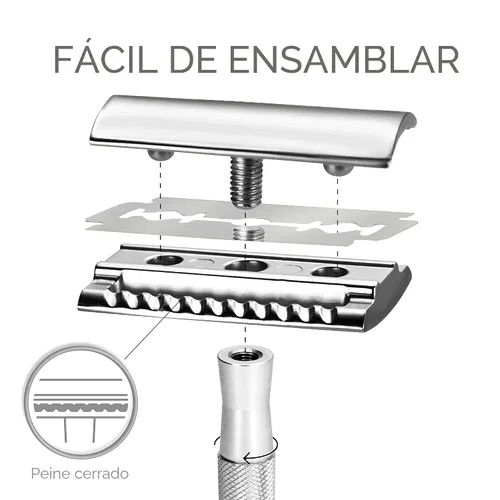 Miniatura 3 de Bambaw Maquinilla de Afeitar de Seguridad de Doble Filo para Hombres con Soporte, Maquinilla de Afeitar de Metal Reutilizable con 5 Cuchillas