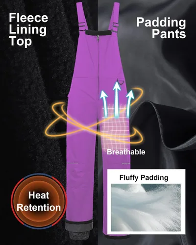 Miniatura 4 de CREATMO US Baberos de nieve para niñas, pantalones de esquí impermeables con aislamiento para invierno
