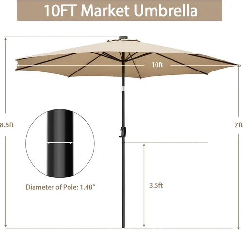 Miniatura 6 de Tangkula Sombrilla solar de 10 pies, patio con 112 luces LED, sombrilla de mercado para mesa al aire libre con mango de elevación de manivela