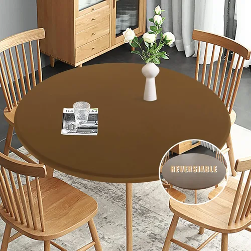 Miniatura 8 de Obstal Mantel Redondo Ajustable, Mantel Reversible Impermeable Resistente a las Manchas Elástico Extensible, Cubierta de Mesa Fácil de Limpiar