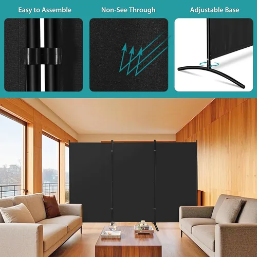 Miniatura 6 de SUPER DEAL Divisor de habitación, pantallas de privacidad plegables de 6 pies, 3 paneles separadores de habitación portátiles con soportes de metal