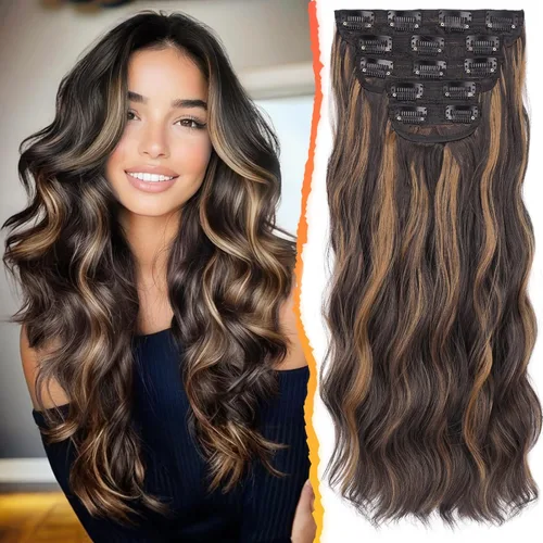 Miniatura 18 de BARSDAR Extensiones de cabello ondulado con clip, color marrón chocolate oscuro, extensiones de cabello con clip de 20 pulgadas para mujer, 5 piezas