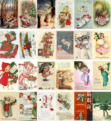 Miniatura 2 de PIXILUV Tarjetas de felicitación de Navidad vintage 24pcs Encantadora Navidad Niños Reimpresión antigua Postal Set