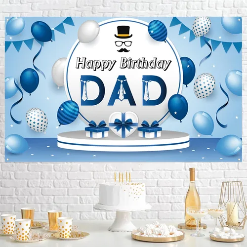 Miniatura 3 de Labakita Cartel azul de feliz cumpleaños para papá, cartel de decoración de fiesta de cumpleaños de hombres, fondo de feliz cumpleaños para padre