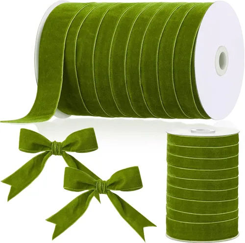 Miniatura 31 de Chuangdi Cinta de terciopelo de Navidad de 1.5 pulgadas, 30 yardas, cintas verdes vintage para envolver regalos, adornos de árbol de Navidad