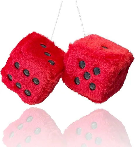 Miniatura 5 de Par de dados de felpa mullidos con espejo de puntos blancos y negros de 3 pulgadas, adorno colgante decorativo para automóvil de felpa suave