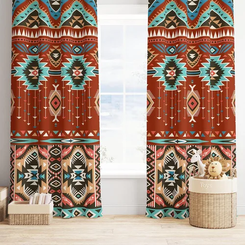 Miniatura 20 de YCness Cortinas aztecas, patrón étnico nativo nativo americano del suroeste, patrón étnico bohemio occidental geométrico para sala de estar
