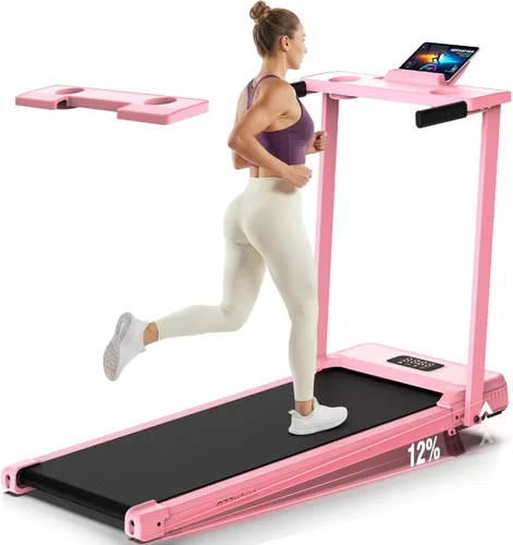 Miniatura 15 de FUNMILY Caminadora inclinada de 3.5 HP con escritorio y barra de asa, resistente capacidad de peso de 350 libras, cinta de correr portátil