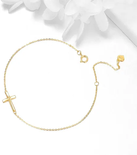 Miniatura 3 de ELFRONT Pulsera de cruz de oro amarillo de 14 quilates para mujer, regalos de joyería de cruz para ella, Oro amarillo, Sin gemas.