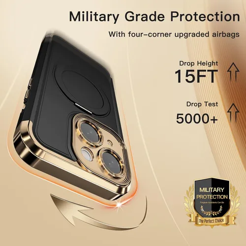 Miniatura 5 de COOLQO Funda para iPhone 13 de 6.1 pulgadas, soporte magnético de giro de 360° [compatible con Magsafe] [protección militar] chapado mate resistente
