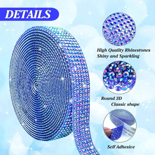 Miniatura 3 de Tiras de cristal con diamantes de imitación azules AB autoadhesivas, 3 yardas, de resina de Navidad, para manualidades, bodas, fiestas de Navidad