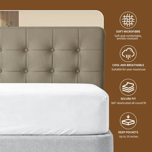 Miniatura 2 de HBHLFZ Sábana Bajera Ajustable King Solamente, Sábana Bajera Suave y Transpirable - 78"x80" Sábana Bajera Ajustable King Size con Bolsillos Blanco