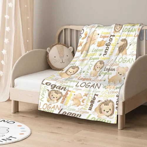 Miniatura 2 de Manta de bebé personalizada de Sandilya para niñas y niños con diseño de león, manta personalizada de bebé con nombre, manta envolvente para bebés