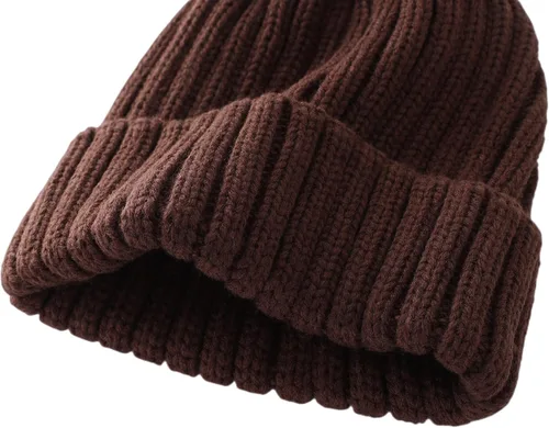 Miniatura 4 de Connectyle Gorro de punto con puños para mujer, gorro de esquí acrílico acanalado elástico para invierno