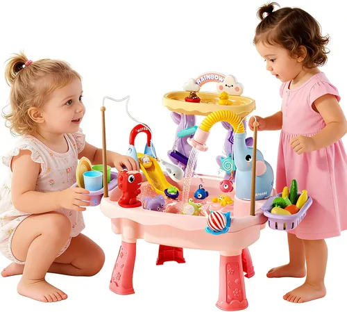 2027 Upgraded Toddlers 1-3 Water Table with Electric Pump, Kids Water Table with Faucet Play Food Accessories Fishing Toy, Kitchen Play Sink Toys