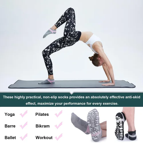 Miniatura 2 de Muezna Calcetines de yoga antideslizantes para mujer, antideslizantes, para pilates, barras, calcetines de hospital con agarres, talla 5-10