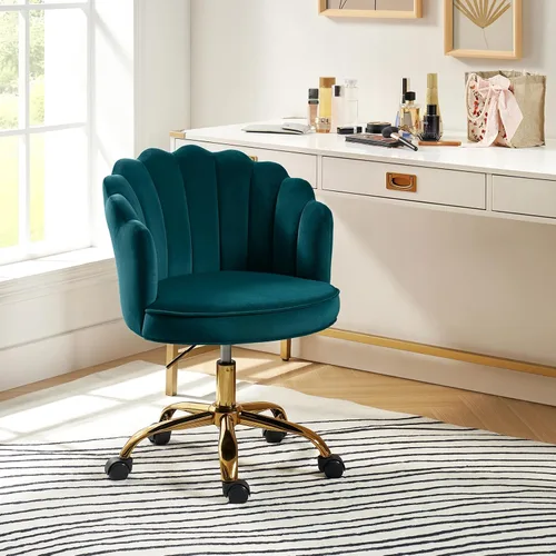 Miniatura 8 de HULALA HOME Silla de Oficina en Casa de Terciopelo con Base Dorada, Silla Moderna y Linda de Espuma para Mujer con Respaldo en Concha para Tocador