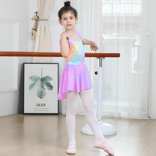 Miniatura 53 de LUOUSE Elegante leotardo de ballet para niñas con falda, mangas con volantes y volantes, perfecto para baile y gimnasia