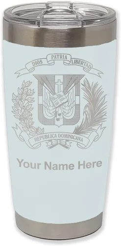 Miniatura 10 de LaserGram Taza aislada al vacío de 20 onzas, escudo de armas, República Dominicana, grabado personalizado incluido (gris)