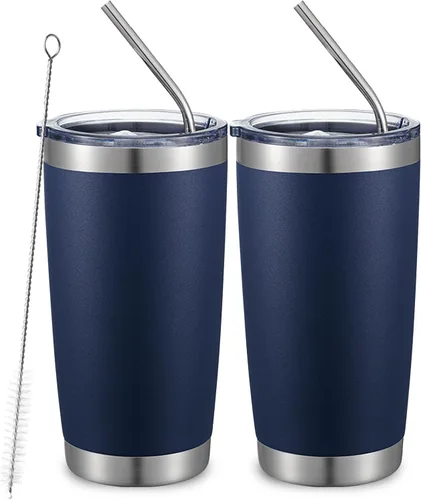 Miniatura 62 de COMOOO Taza de viaje de acero inoxidable de doble pared aislada al vacío de 20 onzas con tapa y pajita, taza de café aislada con recubrimiento
