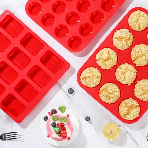 Miniatura 6 de Molde de silicona para magdalenas, moldes de silicona para magdalenas para hornear, incluye mini 24 tazas, molde regular para 12 tazas