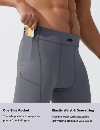 Miniatura 4 de MIZOK Pantalones cortos de compresión elásticos para hombre con bolsillo