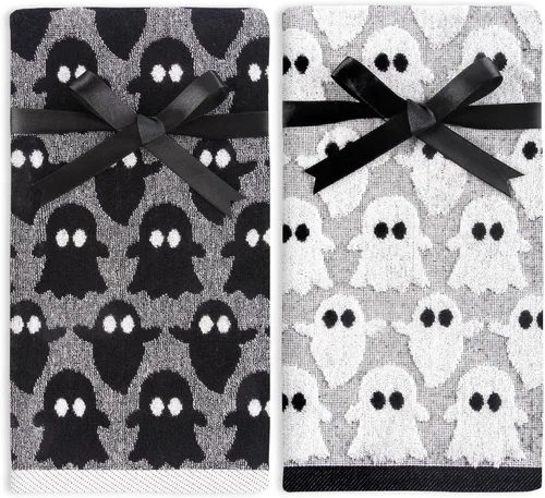 Quera Paquete de 2 toallas de mano de Halloween, fantasma, color blanco y negro, juego de toallas decorativas para baño, para secar, limpiar,