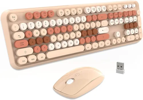 Miniatura 16 de FOPETT - Juego de teclado y mouse inalámbricos de 2.4 GHz con botón de interruptor, teclado de tamaño completo, compatible con V2030 Azul Colorido