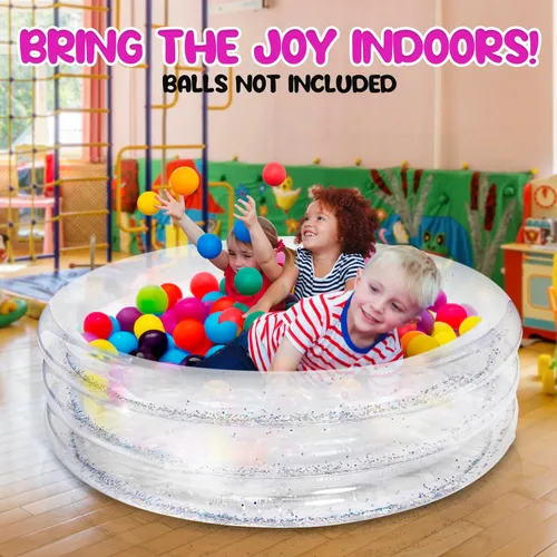 Miniatura 7 de ArtCreativity Piscina inflable brillante para niños de 34 x 10 pulgadas, 3 niveles, piscina inflable transparente con purpurina plateada, fácil