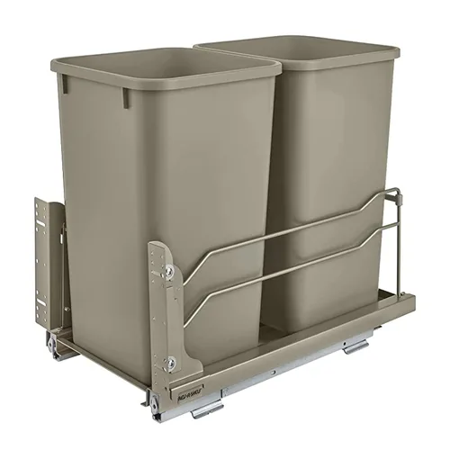 Miniatura 13 de Rev-A-Shelf - Cubo de basura extraíble doble para gabinetes de cocina base, 27 cuartos de galón, 12.5 galones con deslizadores de cierre suave, Gris