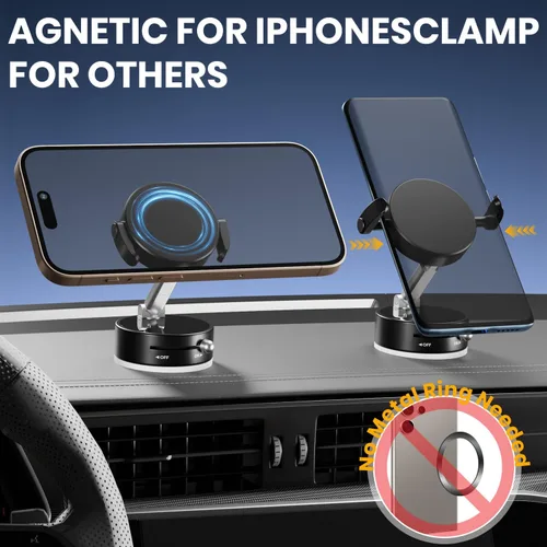 Miniatura 4 de Soporte magnético de vacío ajustable de 360° para teléfono, soporte magnético de succión al vacío con abrazadera, soporte de teléfono plegable