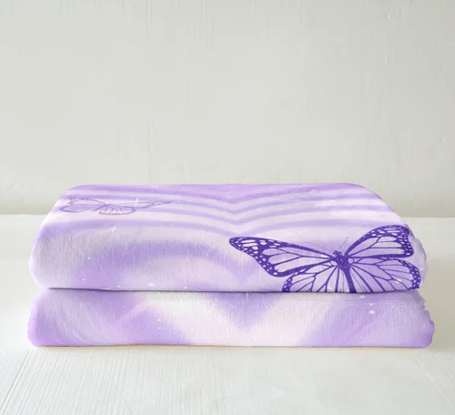 Miniatura 4 de Manfei Manta con corazones de lavanda para niños, manta de cama de mariposa morada para niños, niñas, adolescentes, decoración de habitación, manta