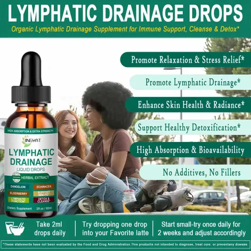 Miniatura 3 de Gotas de drenaje linfático orgánico Suplemento de drenaje linfático 17 en 1 Equinácea, saúco, diente de león Drenaje linfático liposomal