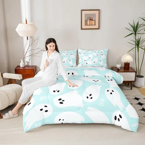 Miniatura 14 de Castle Fairy Juego de edredón de cama con temática de Halloween, tamaño Queen, juego de ropa de cama de microfibra súper suave estilo caricatura