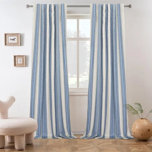 Miniatura 90 de DriftAway Chris Linen - Cortinas opacas con capa térmica y reductora de sonido, 63 pulgadas de largo para dormitorio, cortinas estampadas a rayas