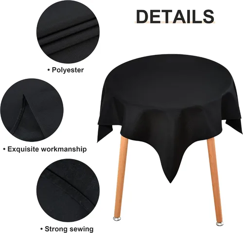 Miniatura 5 de Wolkemer Mantel cuadrado pequeño de 36 x 36 pulgadas, tela lavable, mantel sólido negro para decoración de mesita de noche, cabeceros, mesas