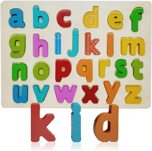 Miniatura 9 de Kairsya Rompecabezas del alfabeto de madera para niños pequeños rompecabezas de aprendizaje del alfabeto, juguetes con letras de madera, juguetes