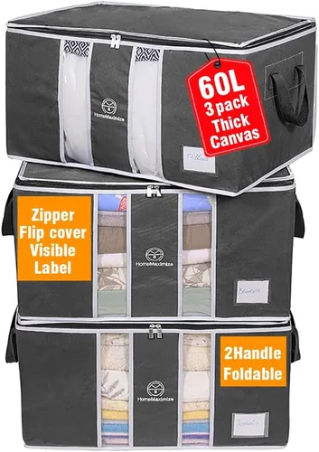 Miniatura 2 de Organizador de bolsas de almacenamiento de ropa para mantas, ropa, edredones y juegos de ropa de cama, apilable con cremalleras, ventana Azul