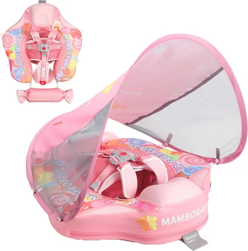 Mambobaby Flotador con dosel extraíble para piscina para bebé, flotador de seguridad no inflable, cola mejorada, material suave y agradable a la