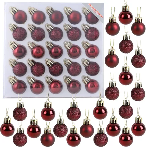 Miniatura 16 de Christmas Concepts® Juego de 25 mini bolas para árbol de Navidad - 25 mm - Adornos colgantes decorados con acabado brillante, mate y purpurina