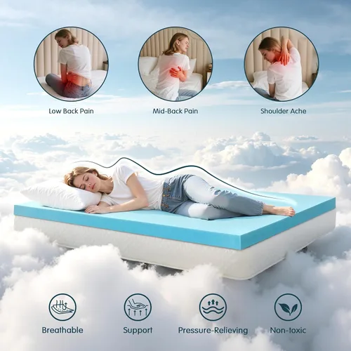 Miniatura 9 de SyMax Cubrecolchón de espuma viscoelástica, con infusión de gel, transpirable, para dormitorio, certificado CertiPUR-US, 3 pulgadas