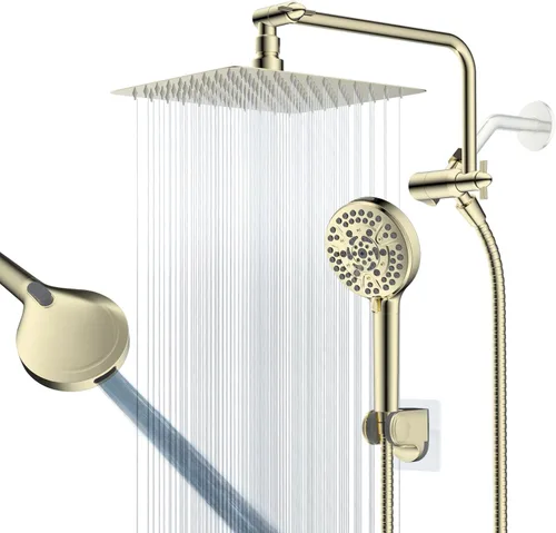 Miniatura 10 de Cabezal de ducha de metal de 12 pulgadas, cabezal de ducha de alta presión, cabezal de ducha de mano con brazo de extensión de ducha ajustable de 11